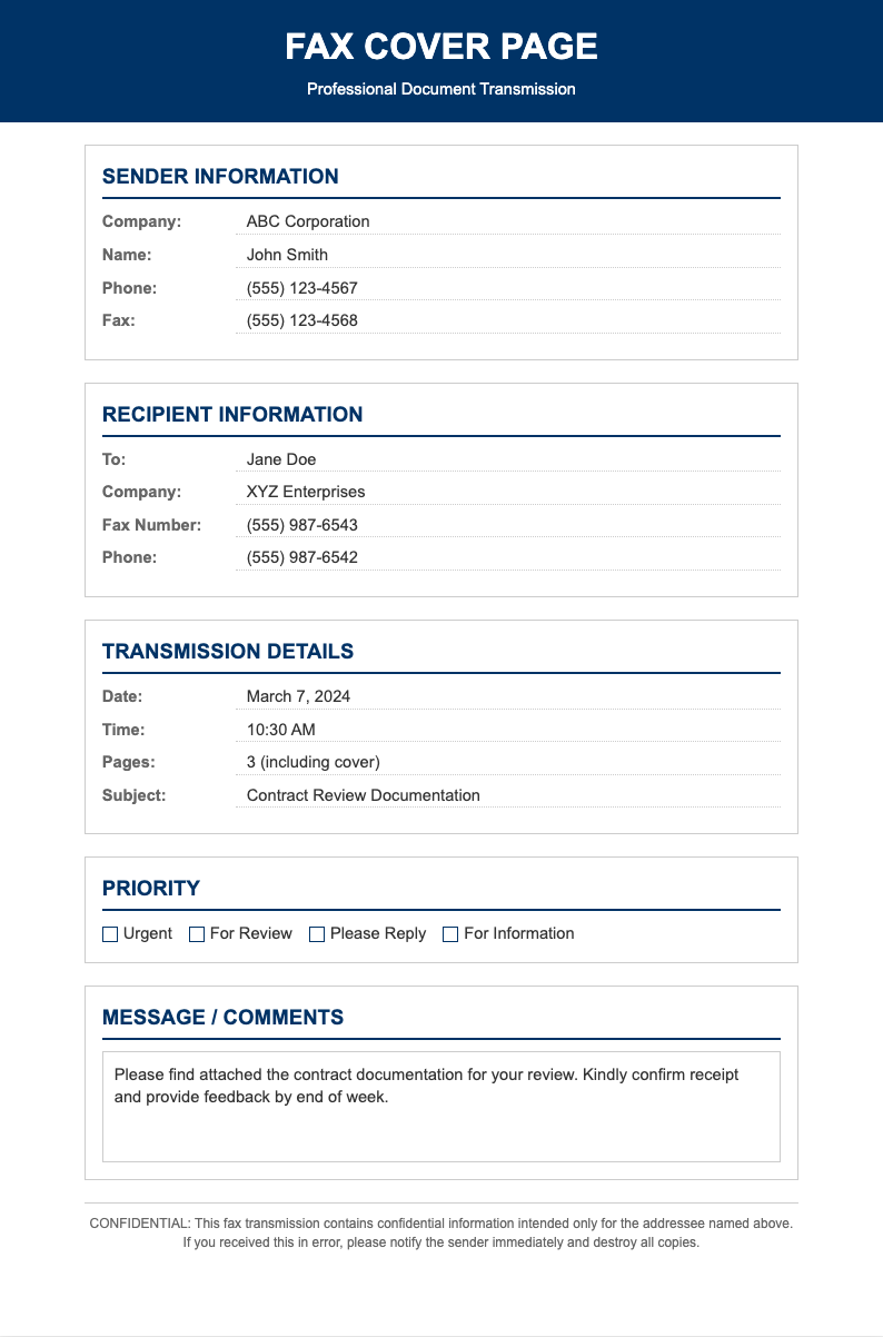 Classic professional fax cover page